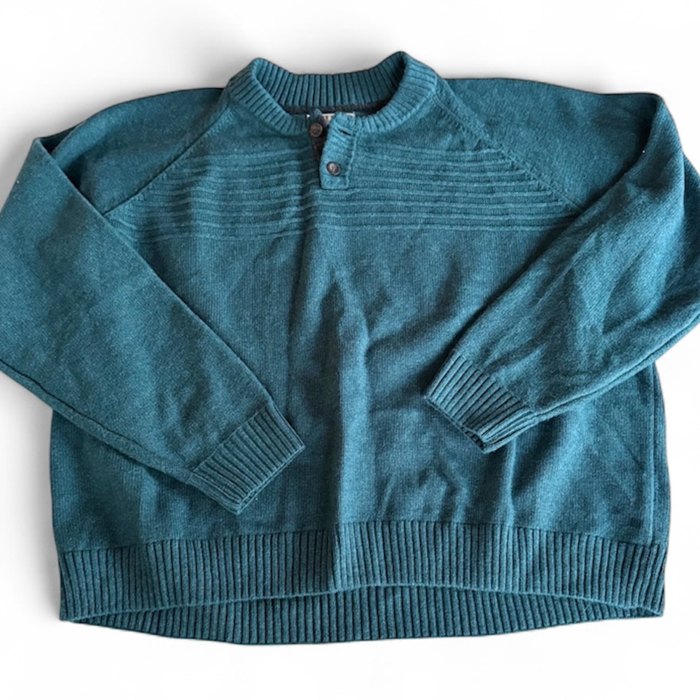 Duluth Trading Co. Teal Blue Henley Wool Blend Sweater Size 3XL